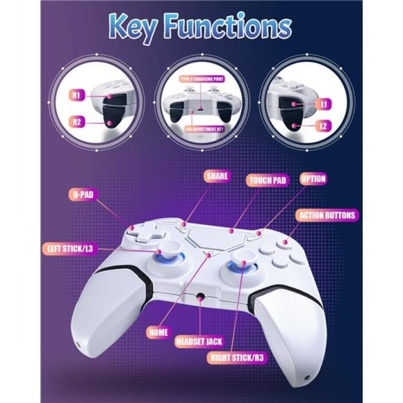 PS-4 Controller Wireless With Joystick & LED Light with Dual Vibration (White) - Picture 5 of 7